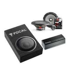 Focal 8" Bass Enclosure + Access 6.5" Component Speakers + Amp Package Deal