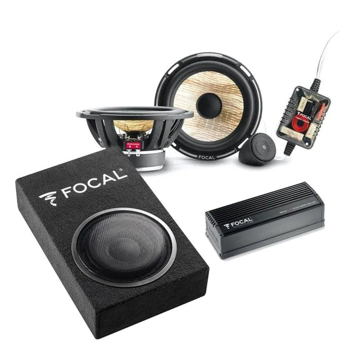 Focal 8" Bass Enclosure + Flax 6.5" Component Speakers + Amp Package Deal