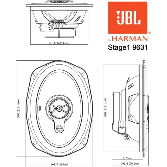 JBL Stage1 9631 - 6" x9" 3-Way Coaxial Shelf Car Speakers 300W