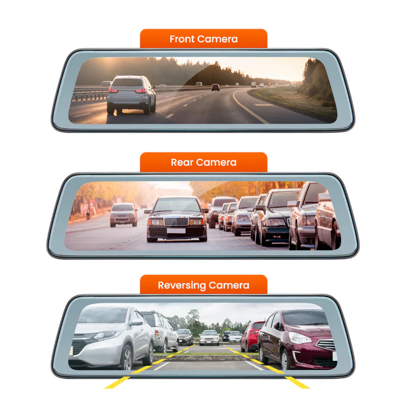 Road Angel Halo View – 10″ Touch-Screen Mirror Dash Cam with Dual Parking Mode
