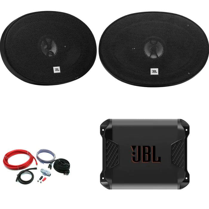 JBL Stage 1 6"x9" 3-Way Coaxial Shelf Car Speakers Amplified Package