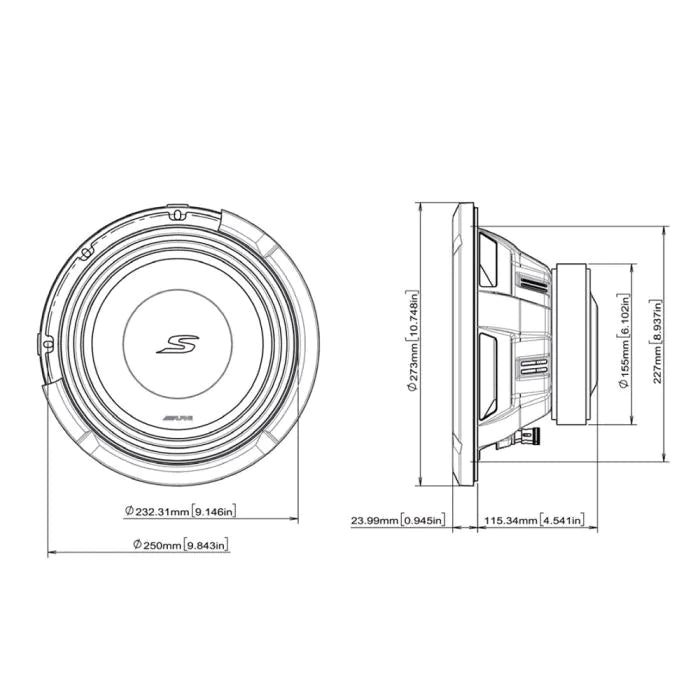 Alpine S2-W10D2 - 10" S-Series Dual 2 Ohm Car Subwoofer 1800W