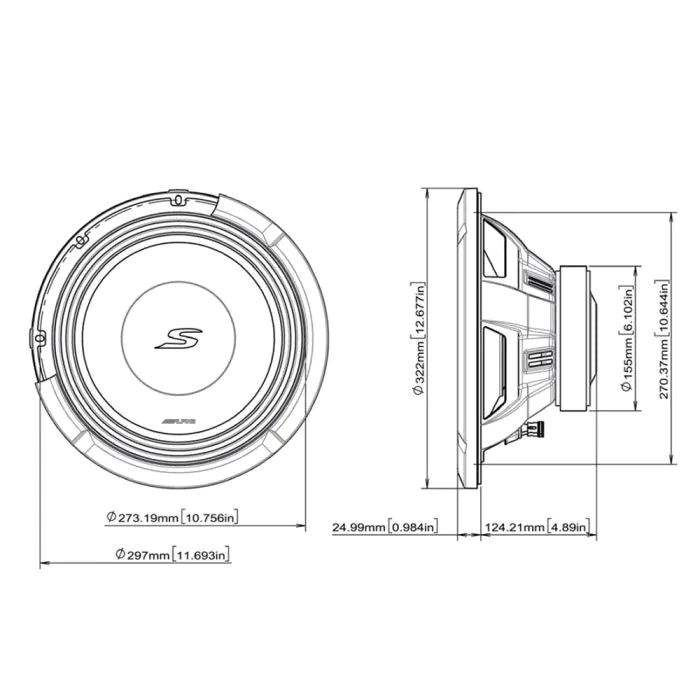 Alpine S2-W12D4 - 12" S-Series Dual 4 Ohm Car Subwoofer 1800W